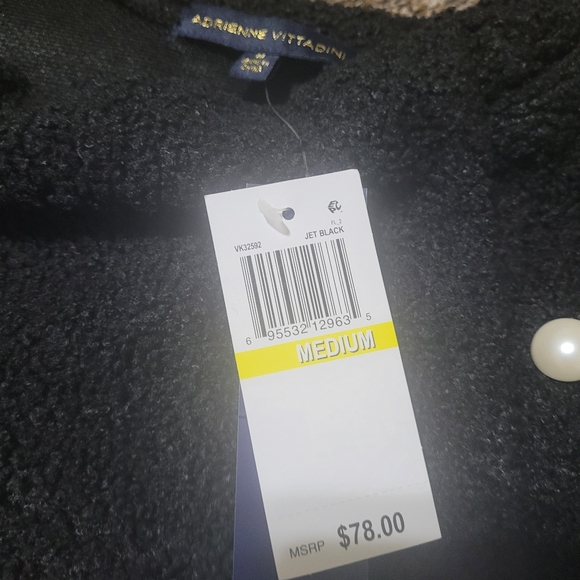NWT Adrienne Vittadini cardigan sweater with pearl buttons in black M - Picture 3 of 5